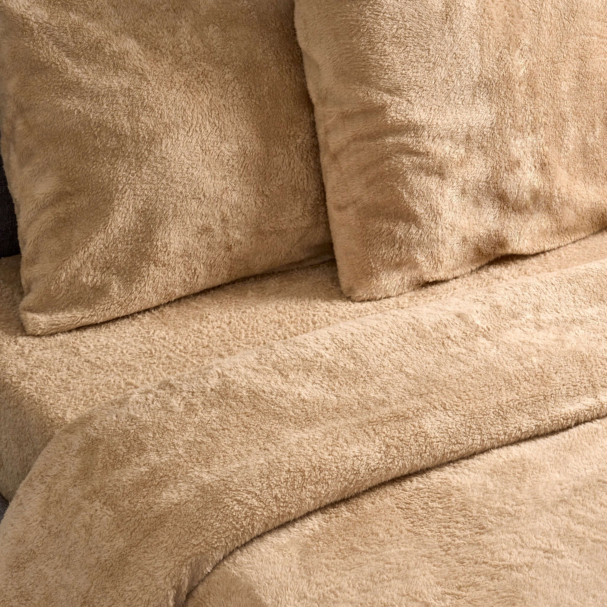 Beige Teddy Fleece Duvet & Two Pillow Covers Set Super Soft - Hibernate Cosy Collection Clearance