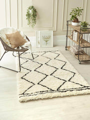 Berber Cream/Black Wool Shaggy Rug - Bargainia.com - 5026134571969 - BERBER_NATURL_080X150
