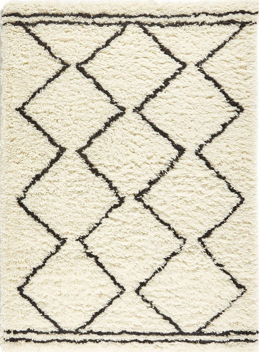 Berber Cream/Black Wool Shaggy Rug - Bargainia.com - 