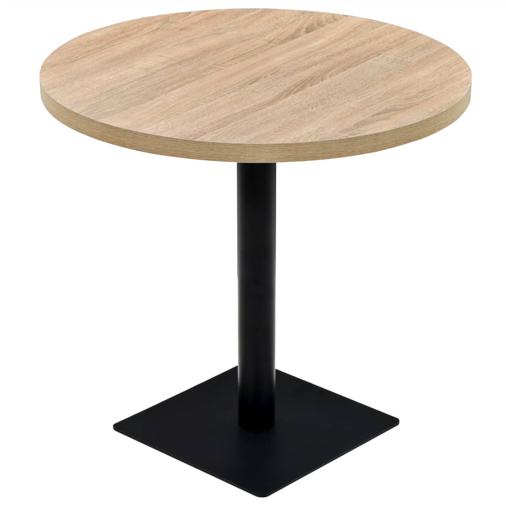 Bistro Table MDF and Steel Round 80x75 cm Oak Colour - Bargainia.com - 