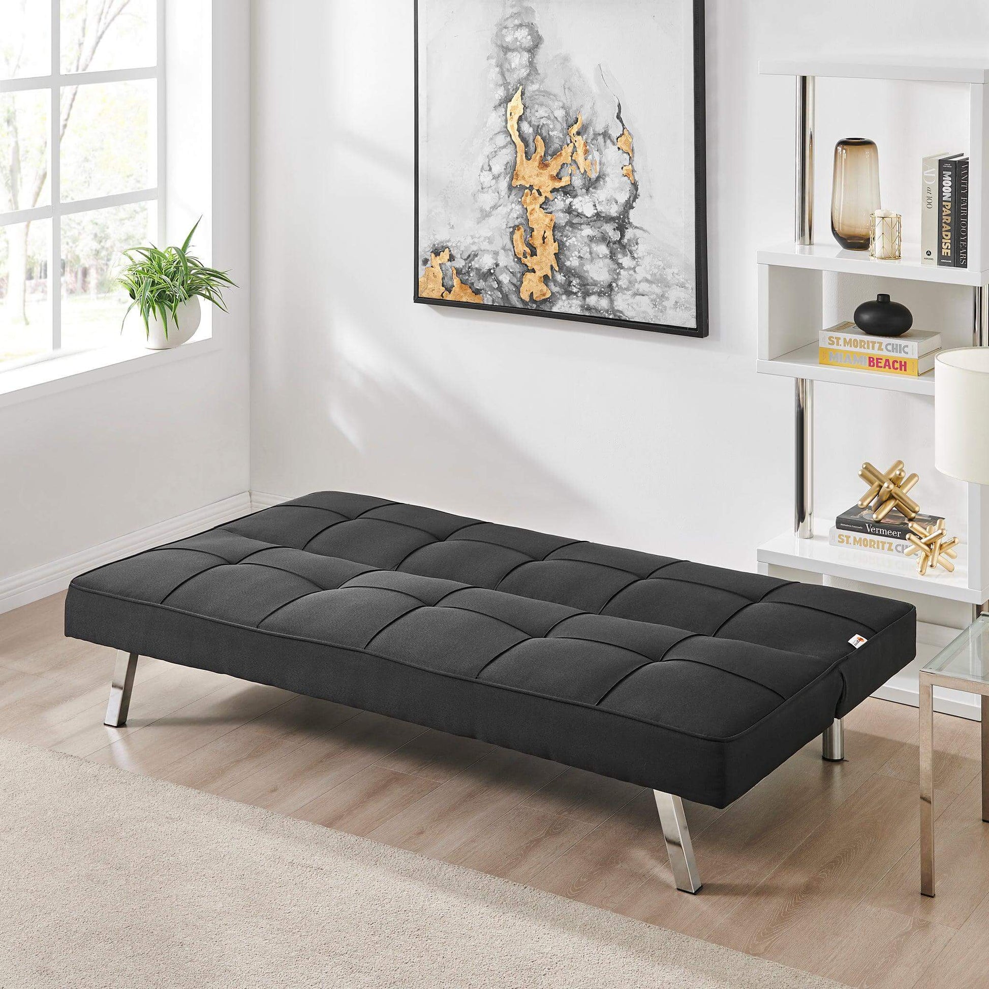 Black Click Clack 3 Seater Sofa Bed - Britney Bargainia