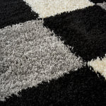 Black & Grey Checked Thick Shaggy Rug - California - Bargainia.com - 5056150216988