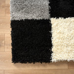 Black & Grey Checked Thick Shaggy Rug - California - Bargainia.com - 5056150216988