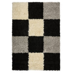 Black & Grey Checked Thick Shaggy Rug - California - Bargainia.com - 5056150216988