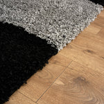 Black & Grey Checked Thick Shaggy Rug - California - Bargainia.com - 5056150216988