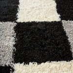 Black & Grey Checked Thick Shaggy Rug - California - Bargainia.com - 5056150216988