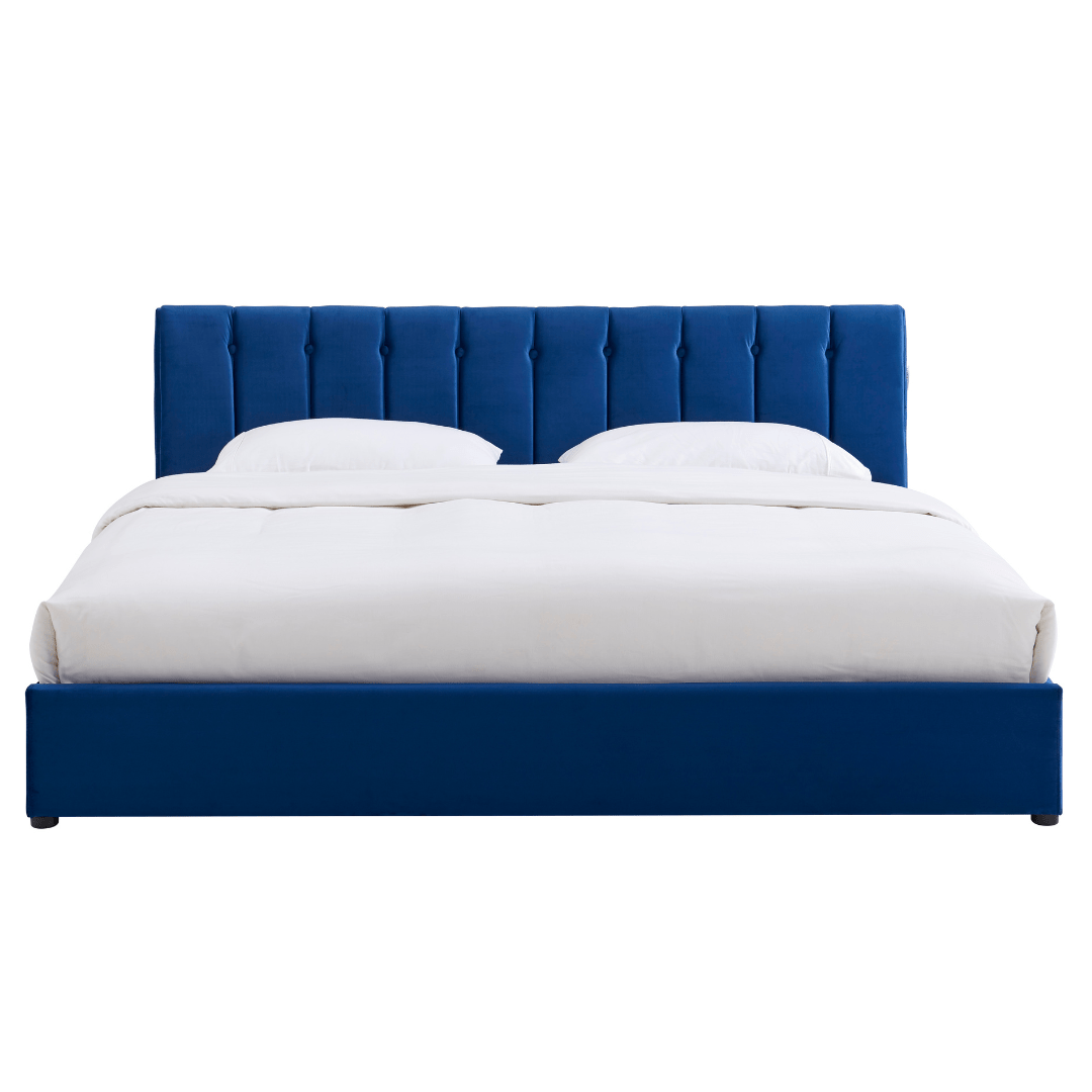 Blue Velvet Plush Ottoman Storage Bed Frame - Double - Bargainia.com - 