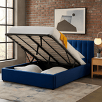Blue Velvet Plush Ottoman Storage Bed Frame - Double - Bargainia.com - 