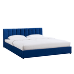 Blue Velvet Plush Ottoman Storage Bed Frame - Double - Bargainia.com - 