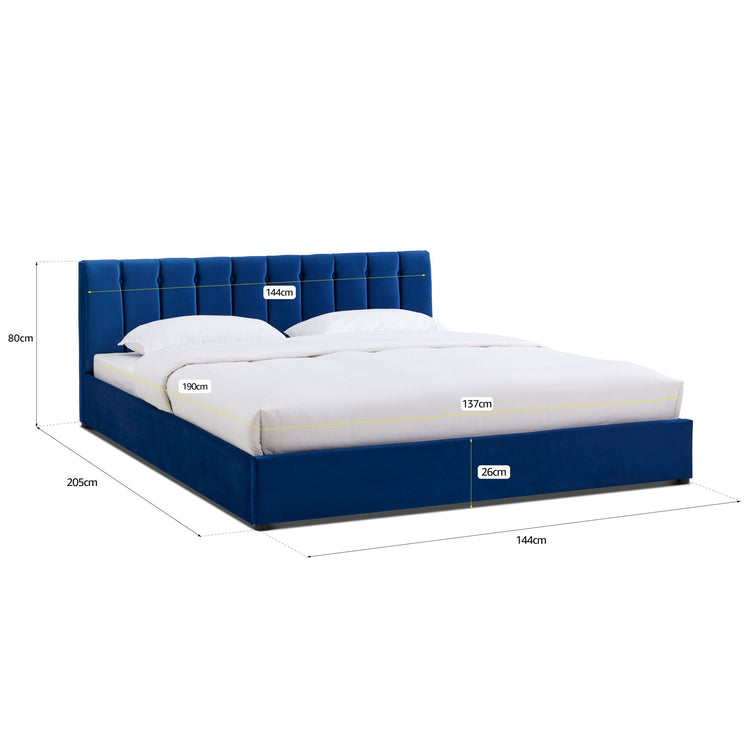 Blue Velvet Plush Ottoman Storage Bed Frame - Double - Bargainia.com - 