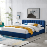 Blue Velvet Plush Ottoman Storage Bed Frame - Super King - Bargainia.com - 
