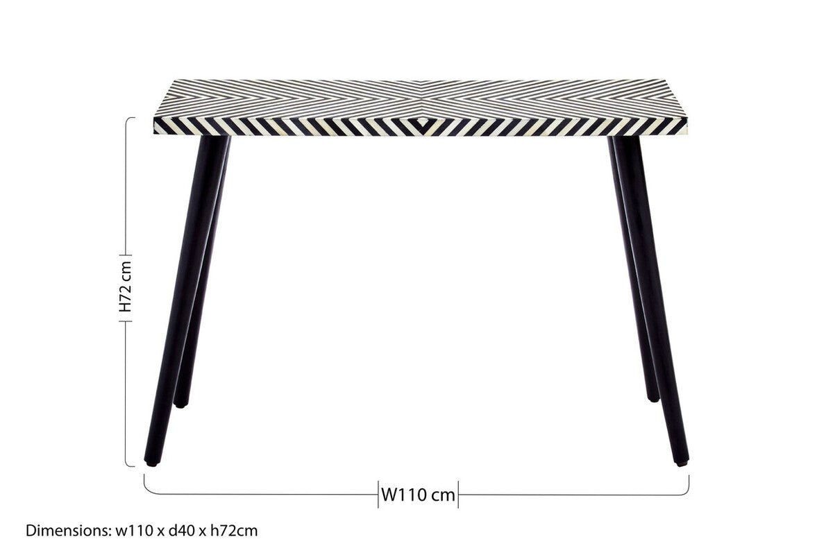 Boho Black and White Bone Inlay Console Table with Metal Legs - Bargainia.com - 5018705440040