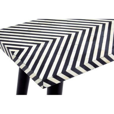 Boho Black and White Bone Inlay Console Table with Metal Legs - Bargainia.com - 5018705440040