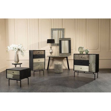 Boho Black and White Bone Inlay Console Table with Metal Legs - Bargainia.com - 5018705440040