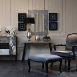 Boho Black and White Bone Inlay Console Table with Metal Legs - Bargainia.com - 5018705440040