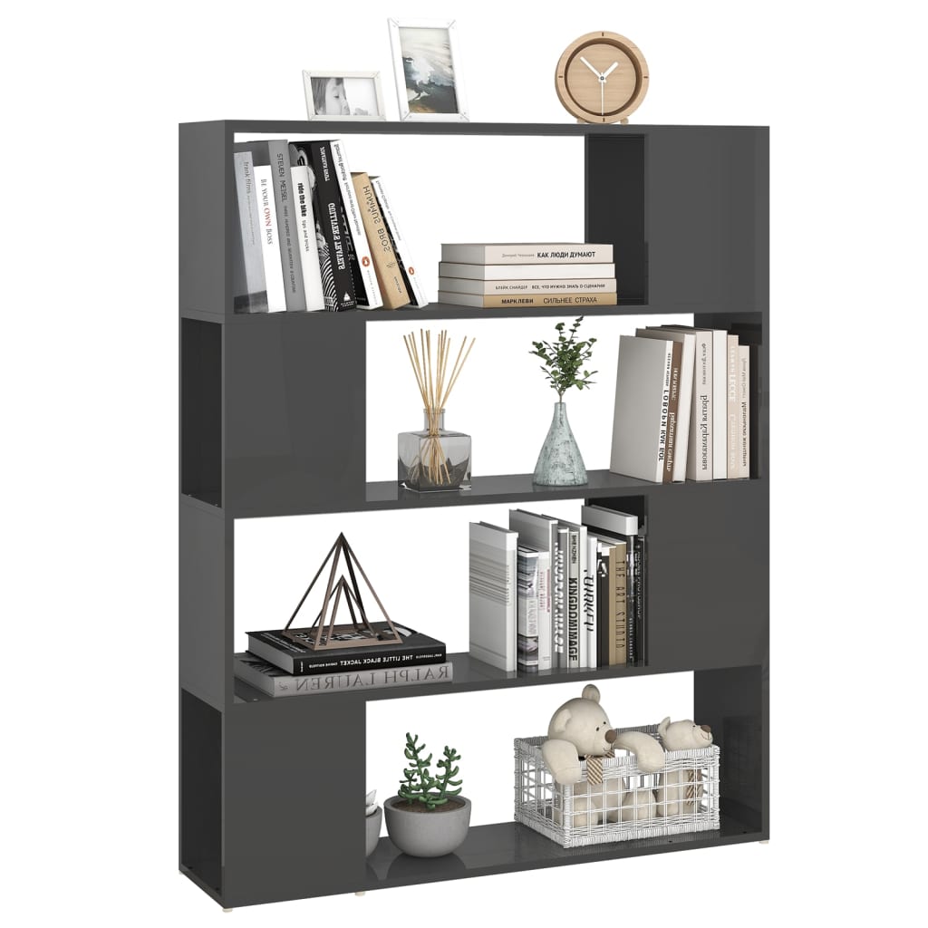 Book Cabinet Room Divider High Gloss Grey 100x24x124 cm - Bargainia.com - 