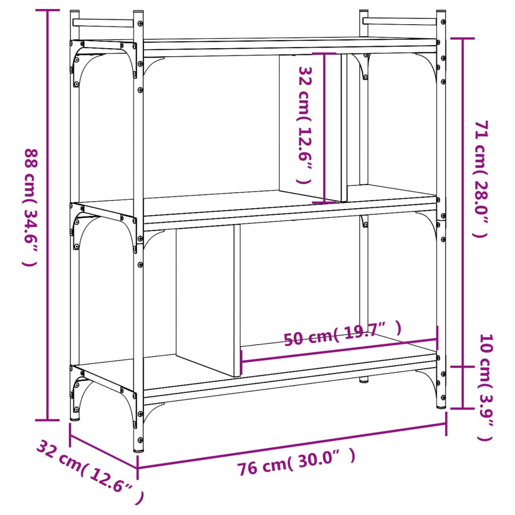 Bookcase 3 - Tier Black 76x32x88 cm Engineered Wood - Bargainia.com - 8720845418816 - 833930