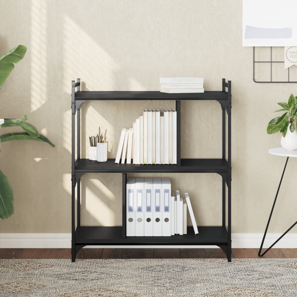 Bookcase 3 - Tier Black 76x32x88 cm Engineered Wood - Bargainia.com - 8720845418816 - 833930