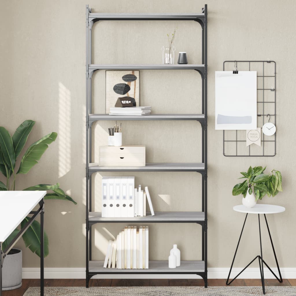 Bookcase 6 - Tier Grey Sonoma 80x30x188 cm Engineered Wood - Bargainia.com - 8721012194670 - 837685