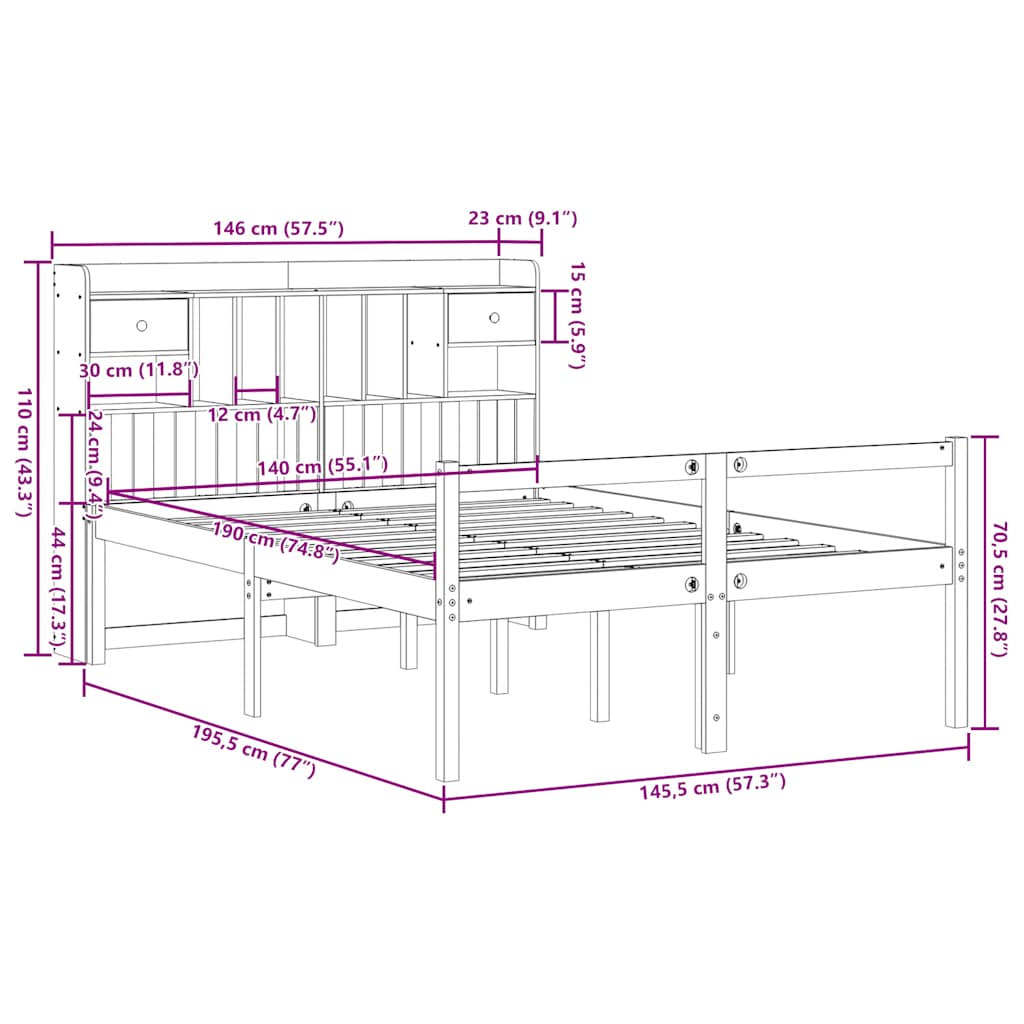 Bookcase Bed without Mattress 140x190 cm Solid Wood Pine - Bargainia.com - 8721158608345 - 3322047