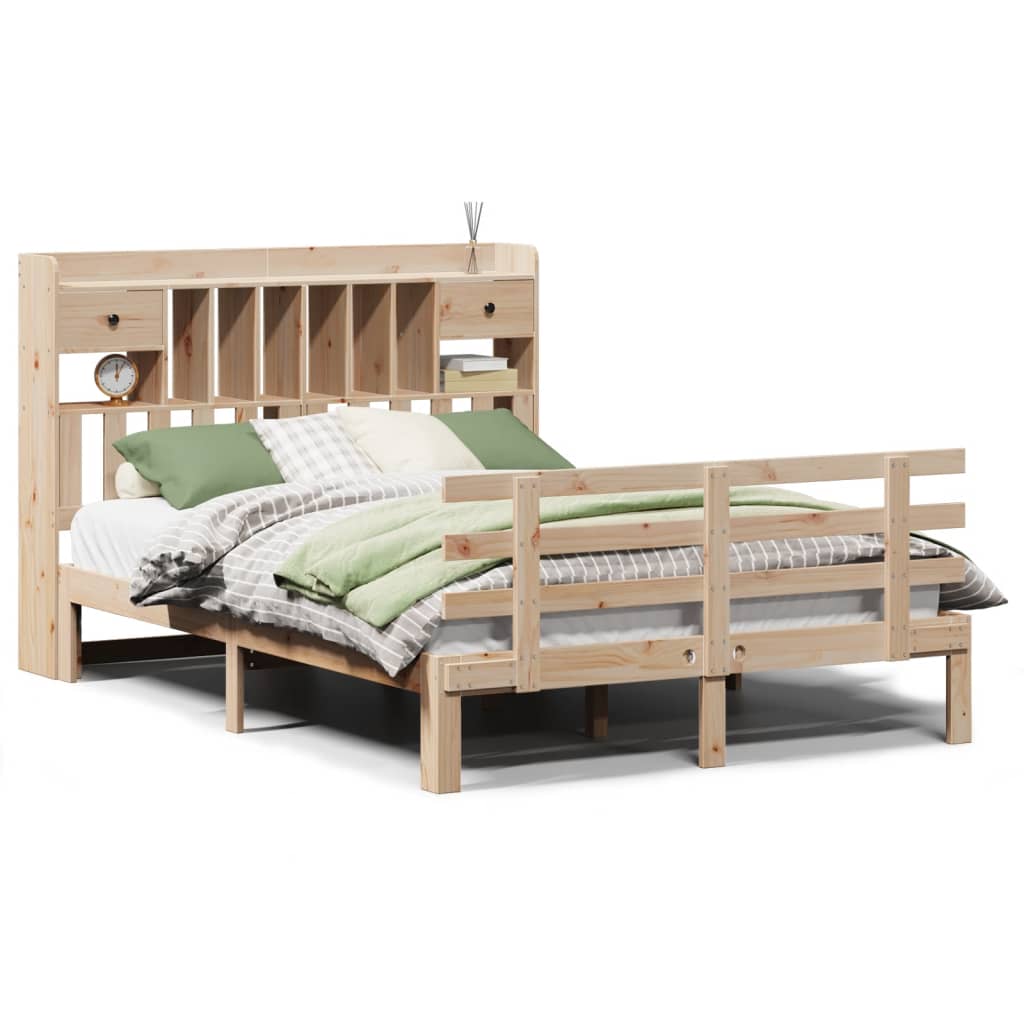 Bookcase Bed without Mattress 140x190 cm Solid Wood Pine - Bargainia.com - 