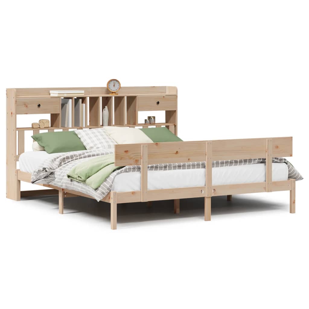 Bookcase Bed without Mattress 180x200 cm Super King Solid Wood Pine - Bargainia.com - 