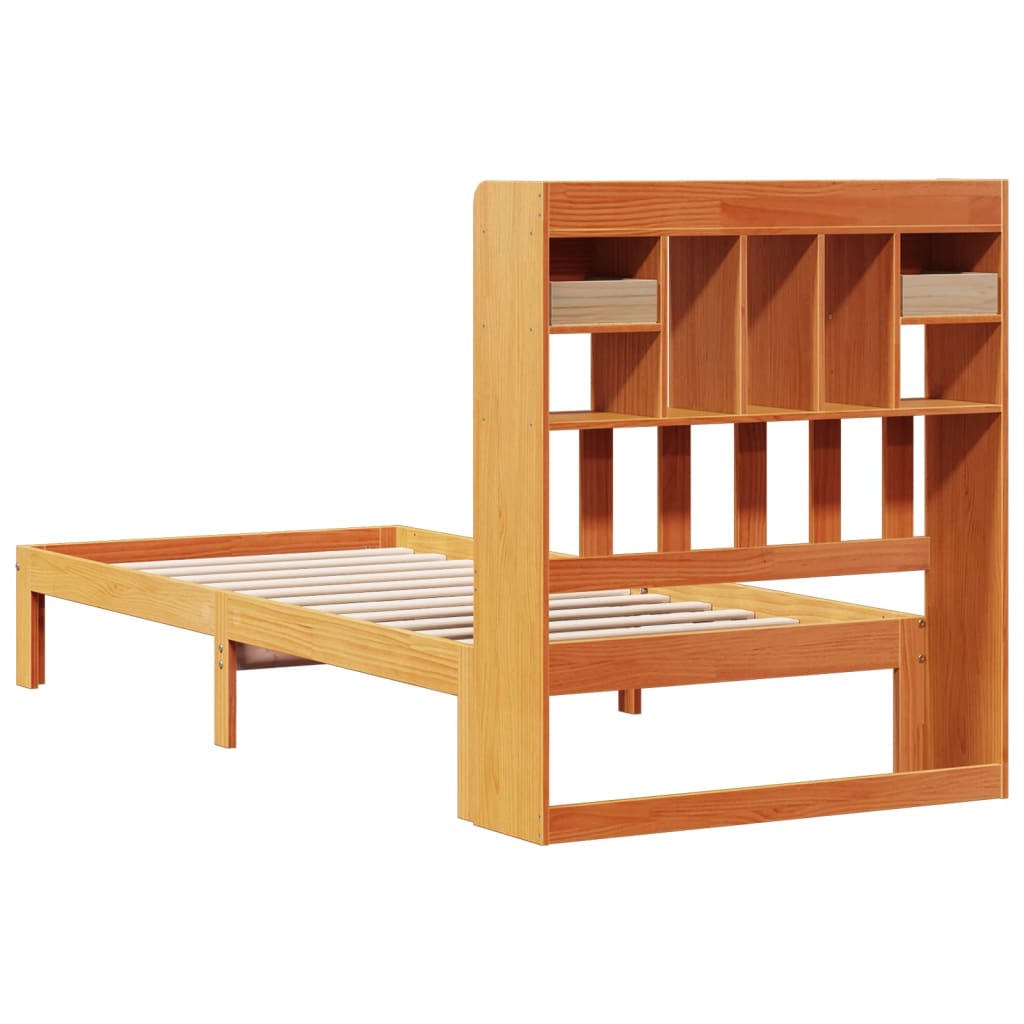 Bookcase Bed without Mattress Wax Brown 100x200cm Solid Wood Pine - Bargainia.com - 