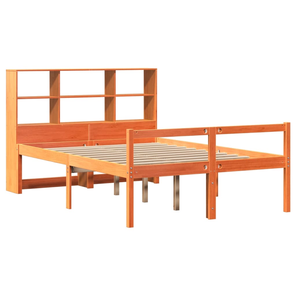Bookcase Bed without Mattress Wax Brown 135x190 cm Double Solid Wood - Bargainia.com - 