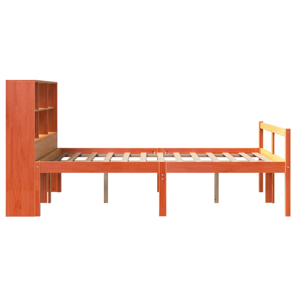 Bookcase Bed without Mattress Wax Brown 135x190 cm Double Solid Wood - Bargainia.com - 