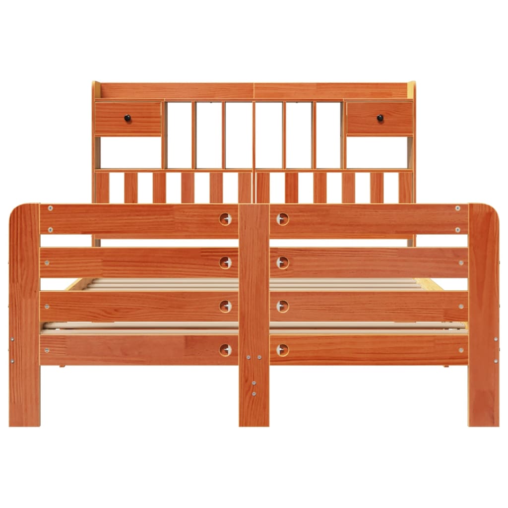Bookcase Bed without Mattress Wax Brown 140x200 cm Solid Wood Pine - Bargainia.com - 