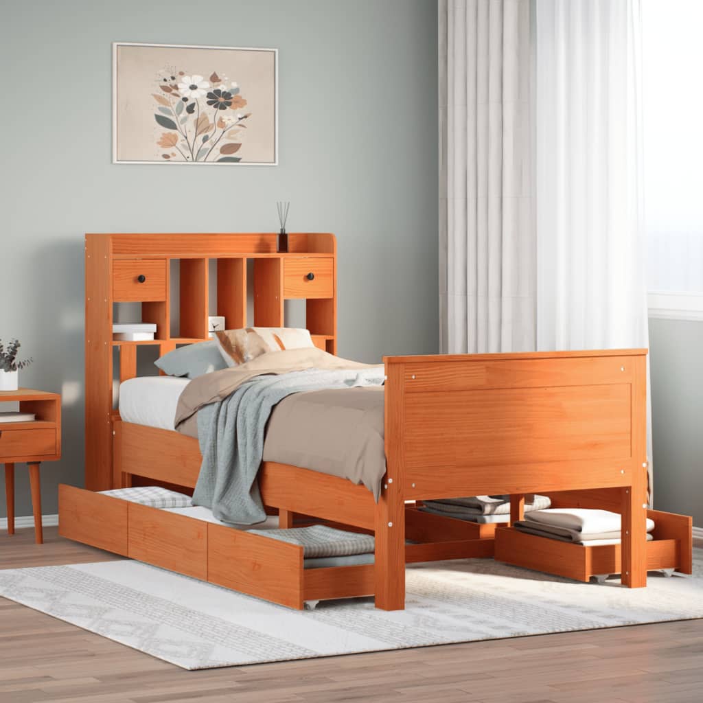 Bookcase Bed without Mattress Wax Brown 75x190 cm Small Single Solid Wood Pine - Bargainia.com - 8721158383860 - 3308947