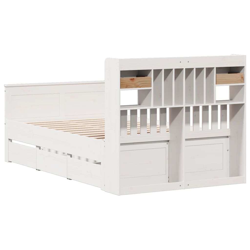 Bookcase Bed without Mattress White 135x190 cm Double Solid Wood Pine - Bargainia.com - 