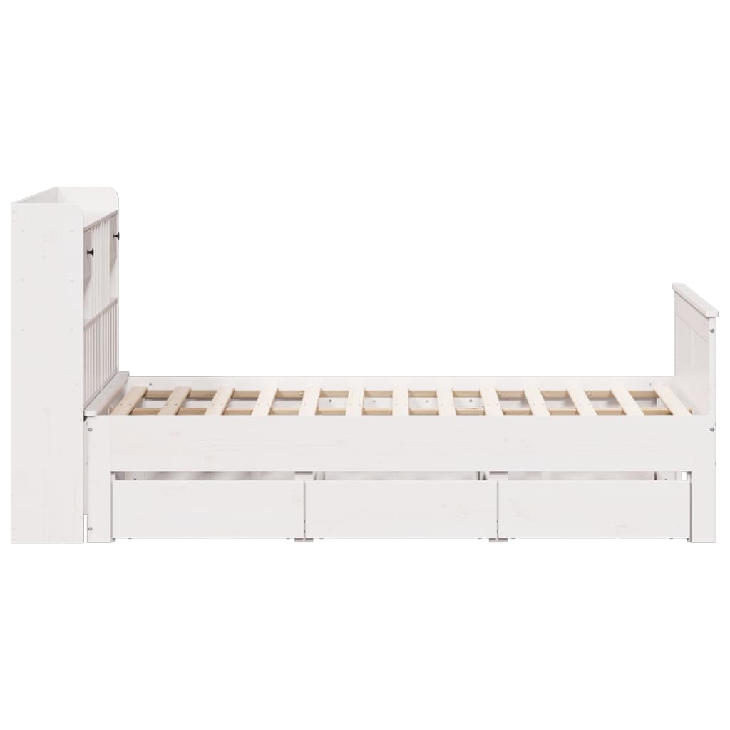 Bookcase Bed without Mattress White 135x190 cm Double Solid Wood Pine - Bargainia.com - 