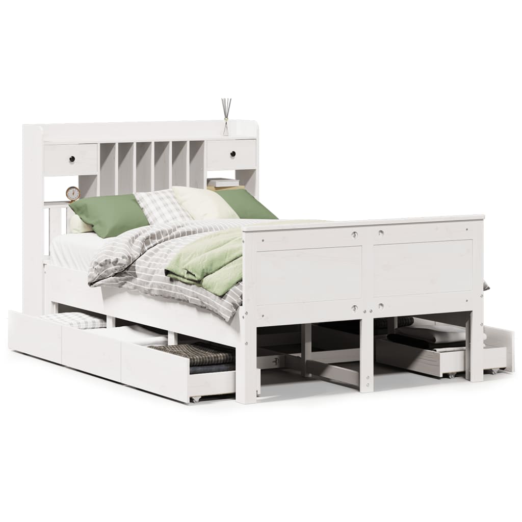 Bookcase Bed without Mattress White 135x190 cm Double Solid Wood Pine - Bargainia.com - 8721158383761 - 3308937