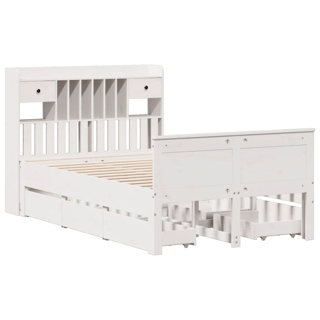 Bookcase Bed without Mattress White 135x190 cm Double Solid Wood Pine - Bargainia.com - 