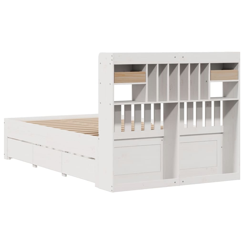 Bookcase Bed without Mattress White 135x190 cm Double Solid Wood Pine - Bargainia.com - 8721158384157 - 3308976