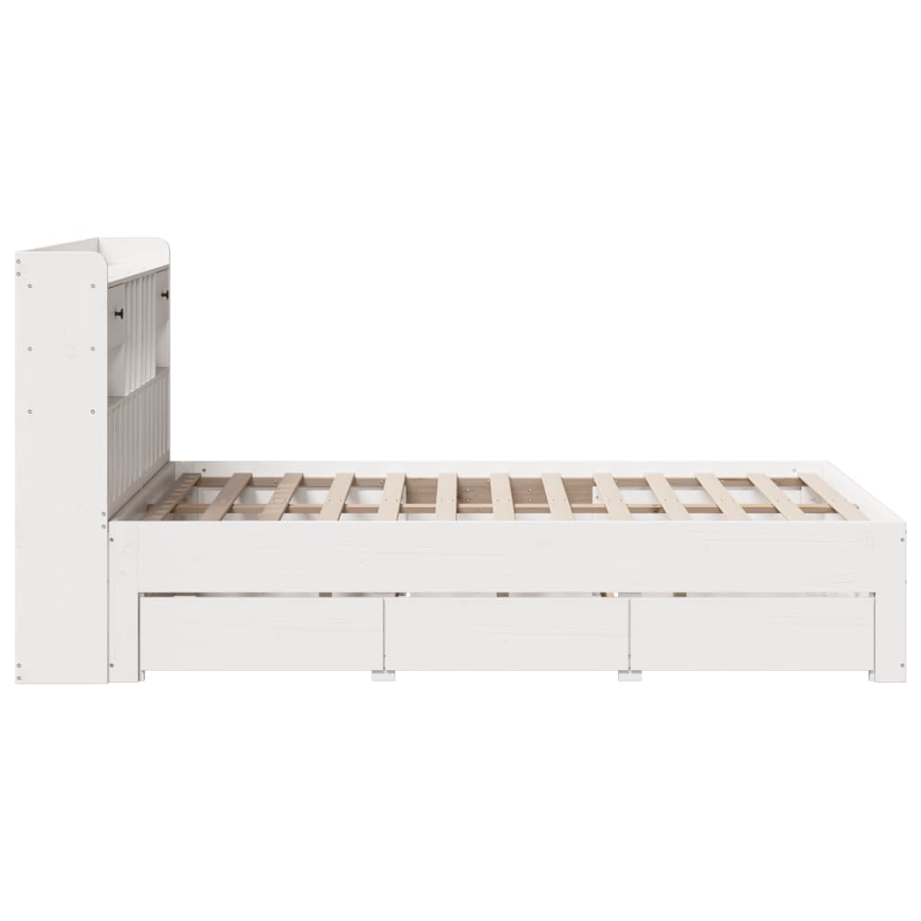 Bookcase Bed without Mattress White 135x190 cm Double Solid Wood Pine - Bargainia.com - 8721158384157 - 3308976