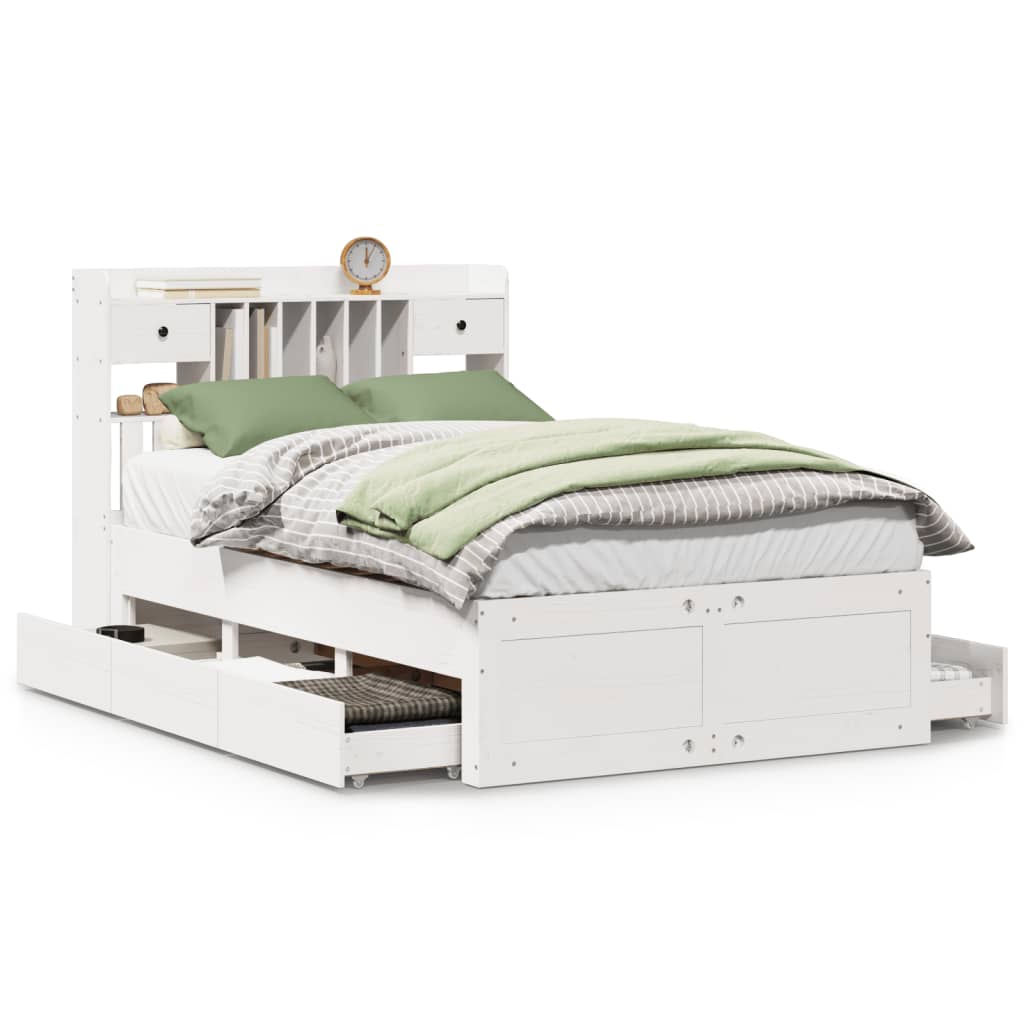Bookcase Bed without Mattress White 135x190 cm Double Solid Wood Pine - Bargainia.com - 8721158384157 - 3308976