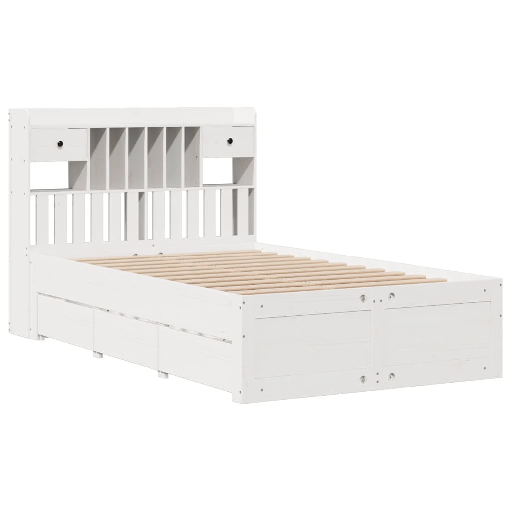Bookcase Bed without Mattress White 135x190 cm Double Solid Wood Pine - Bargainia.com - 8721158384157 - 3308976