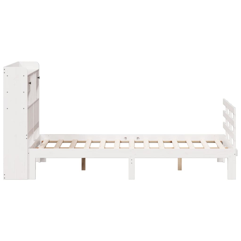 Bookcase Bed without Mattress White 135x190 cm Double Solid Wood Pine - Bargainia.com - 