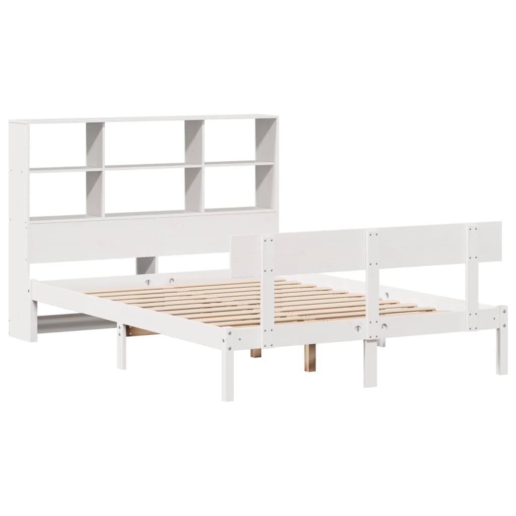 Bookcase Bed without Mattress White 140x190 cm Solid Wood Pine - Bargainia.com - 