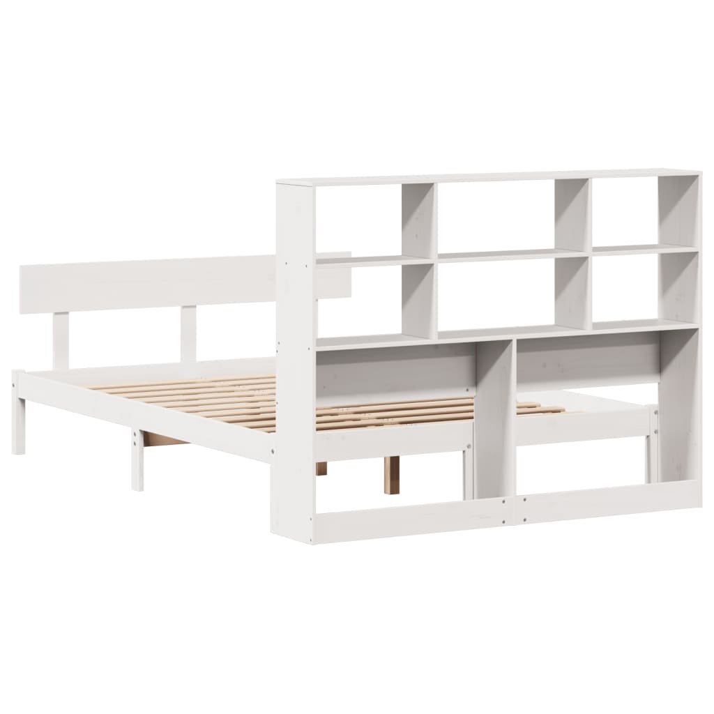 Bookcase Bed without Mattress White 140x190 cm Solid Wood Pine - Bargainia.com - 
