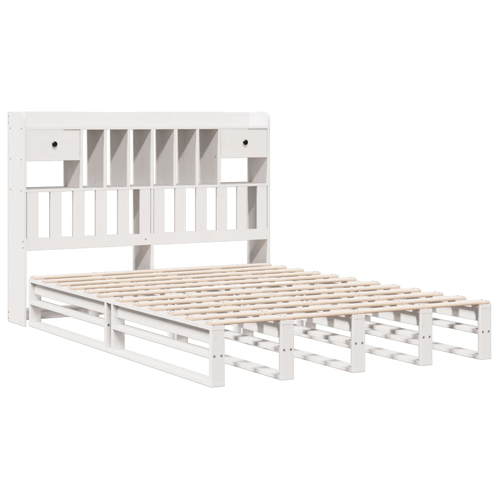 Bookcase Bed without Mattress White 150x200 cm King Size Solid Wood Pine - Bargainia.com - 