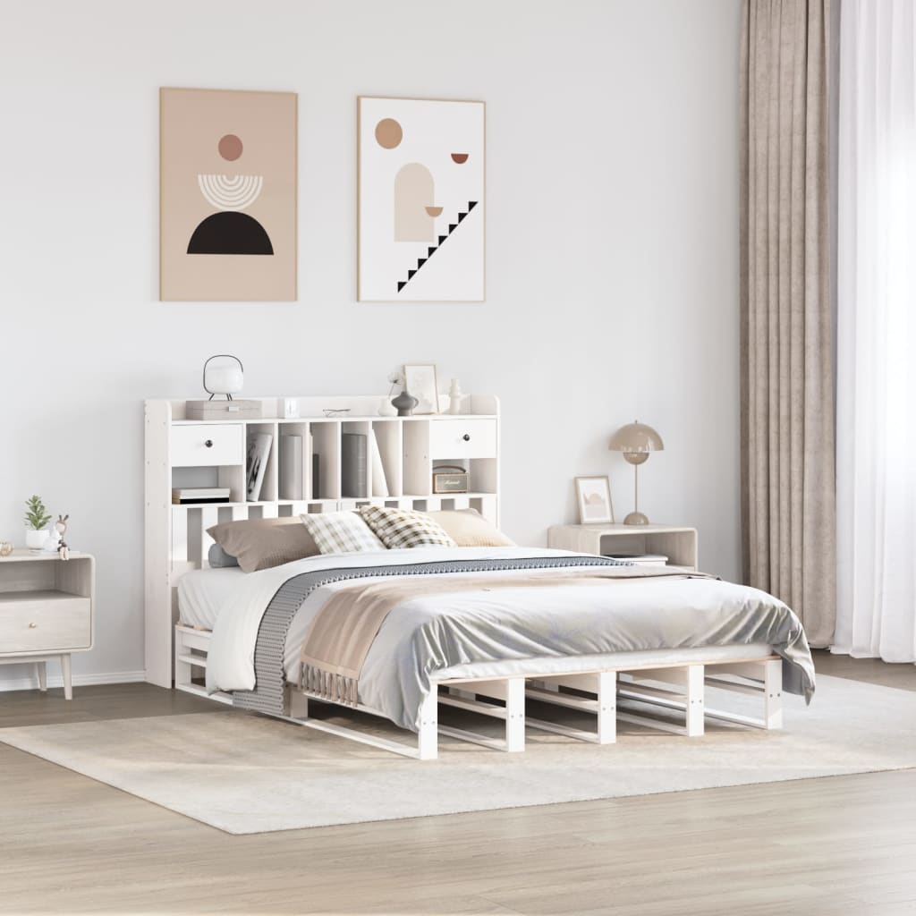 Bookcase Bed without Mattress White 150x200 cm King Size Solid Wood Pine - Bargainia.com - 