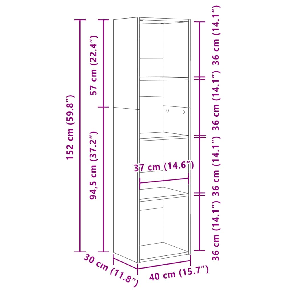 Bookcase Black oak 40 x 30 x 152 cm Engineered Wood - Bargainia.com - 