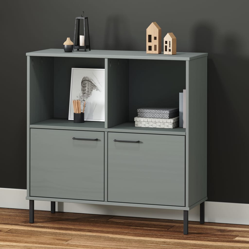 Bookcase with Metal Legs Grey 90x35x90.5 cm Solid Wood OSLO - Bargainia.com - 8720845578244 - 351016