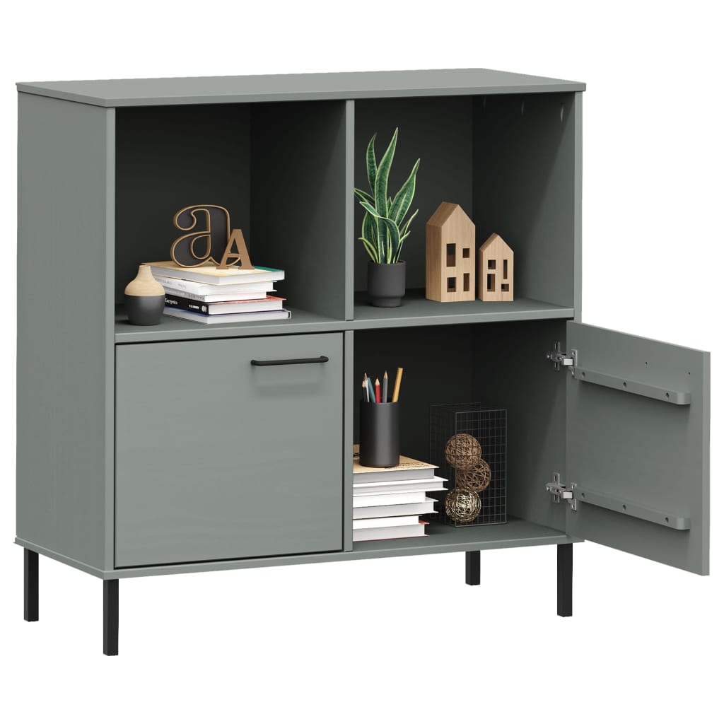 Bookcase with Metal Legs Grey 90x35x90.5 cm Solid Wood OSLO - Bargainia.com - 8720845578244 - 351016