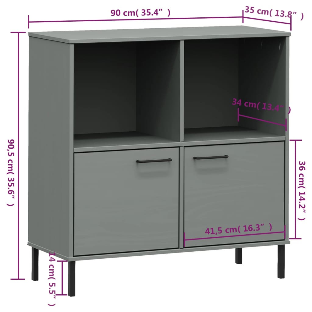 Bookcase with Metal Legs Grey 90x35x90.5 cm Solid Wood OSLO - Bargainia.com - 8720845578244 - 351016