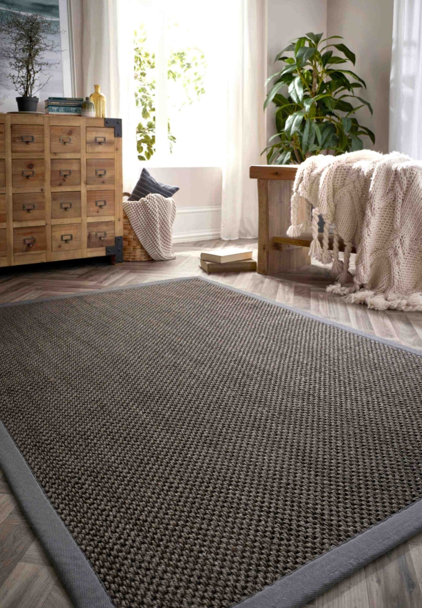 Bordered Dark Grey Non - Slip Sisal Rug - Bargainia.com - 5026134609051 - SISALX_GREYXX_067X200