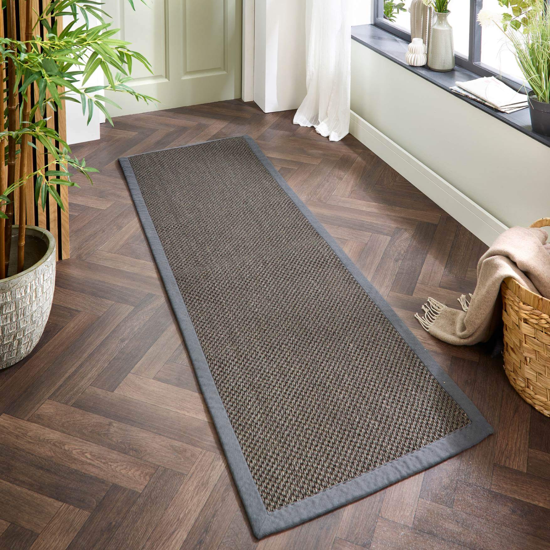 Bordered Dark Grey Non - Slip Sisal Rug - Bargainia.com - 5026134609051 - SISALX_GREYXX_067X200